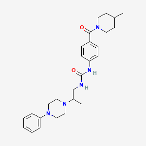 molecular formula C27H37N5O2 B7565088 1-[4-(4-Methylpiperidine-1-carbonyl)phenyl]-3-[2-(4-phenylpiperazin-1-yl)propyl]urea 