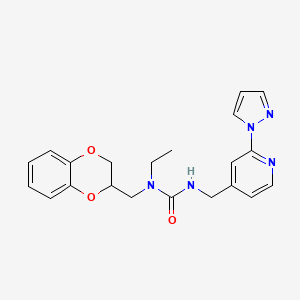 molecular formula C21H23N5O3 B7565146 1-(2,3-Dihydro-1,4-benzodioxin-3-ylmethyl)-1-ethyl-3-[(2-pyrazol-1-ylpyridin-4-yl)methyl]urea 
