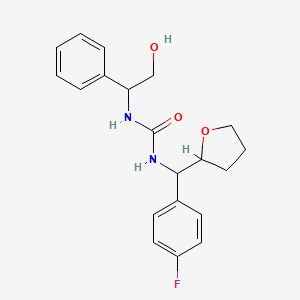 molecular formula C20H23FN2O3 B7565159 1-[(4-Fluorophenyl)-(oxolan-2-yl)methyl]-3-(2-hydroxy-1-phenylethyl)urea 