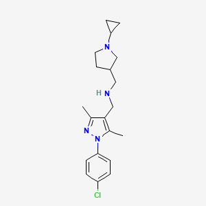 molecular formula C20H27ClN4 B7565192 N-[[1-(4-chlorophenyl)-3,5-dimethylpyrazol-4-yl]methyl]-1-(1-cyclopropylpyrrolidin-3-yl)methanamine 