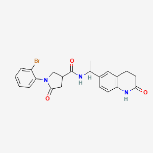 molecular formula C22H22BrN3O3 B7565205 1-(2-bromophenyl)-5-oxo-N-[1-(2-oxo-3,4-dihydro-1H-quinolin-6-yl)ethyl]pyrrolidine-3-carboxamide 