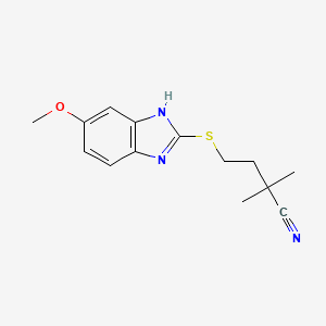 molecular formula C14H17N3OS B7565259 4-[(6-methoxy-1H-benzimidazol-2-yl)sulfanyl]-2,2-dimethylbutanenitrile 