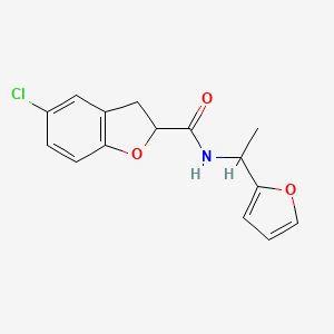 molecular formula C15H14ClNO3 B7565325 5-chloro-N-[1-(furan-2-yl)ethyl]-2,3-dihydro-1-benzofuran-2-carboxamide 