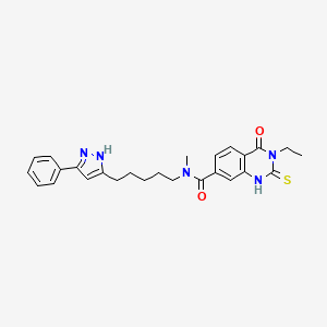 3-ethyl-N-methyl-4-oxo-N-[5-(3-phenyl-1H-pyrazol-5-yl)pentyl]-2-sulfanylidene-1H-quinazoline-7-carboxamide