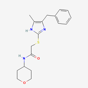 molecular formula C18H23N3O2S B7565347 2-[(4-benzyl-5-methyl-1H-imidazol-2-yl)sulfanyl]-N-(oxan-4-yl)acetamide 