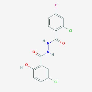 2-chloro-N'-(5-chloro-2-hydroxybenzoyl)-4-fluorobenzohydrazide