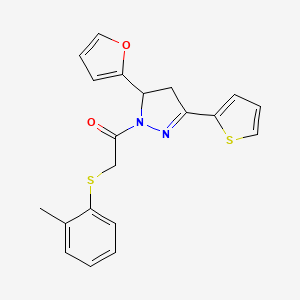 1-[3-(Furan-2-yl)-5-thiophen-2-yl-3,4-dihydropyrazol-2-yl]-2-(2-methylphenyl)sulfanylethanone