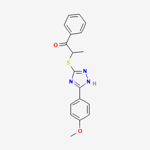 molecular formula C18H17N3O2S B7565647 2-[[5-(4-methoxyphenyl)-1H-1,2,4-triazol-3-yl]sulfanyl]-1-phenylpropan-1-one 