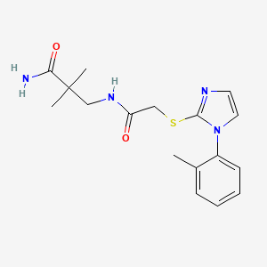 2,2-Dimethyl-3-[[2-[1-(2-methylphenyl)imidazol-2-yl]sulfanylacetyl]amino]propanamide