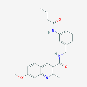 molecular formula C23H25N3O3 B7566095 N-[[3-(butanoylamino)phenyl]methyl]-7-methoxy-2-methylquinoline-3-carboxamide 