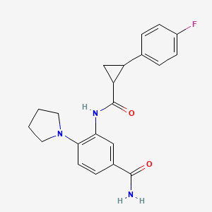 molecular formula C21H22FN3O2 B7566204 3-[[2-(4-Fluorophenyl)cyclopropanecarbonyl]amino]-4-pyrrolidin-1-ylbenzamide 