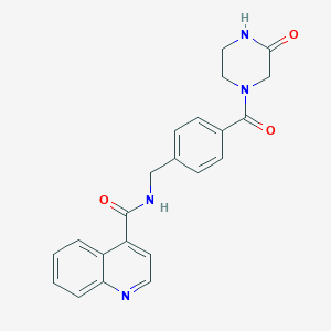 molecular formula C22H20N4O3 B7566213 N-[[4-(3-oxopiperazine-1-carbonyl)phenyl]methyl]quinoline-4-carboxamide 