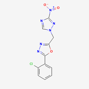 molecular formula C11H7ClN6O3 B7566243 2-(2-Chlorophenyl)-5-[(3-nitro-1,2,4-triazol-1-yl)methyl]-1,3,4-oxadiazole 