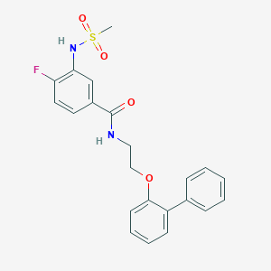 molecular formula C22H21FN2O4S B7566368 4-fluoro-3-(methanesulfonamido)-N-[2-(2-phenylphenoxy)ethyl]benzamide 