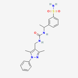 molecular formula C21H25N5O3S B7566608 1-[(3,5-Dimethyl-1-phenylpyrazol-4-yl)methyl]-3-[1-(3-sulfamoylphenyl)ethyl]urea 