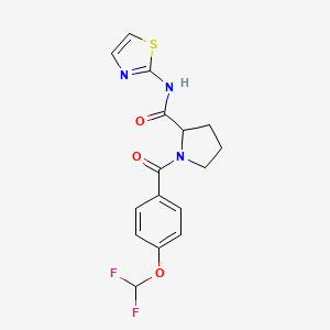 molecular formula C16H15F2N3O3S B7566626 1-[4-(difluoromethoxy)benzoyl]-N-(1,3-thiazol-2-yl)pyrrolidine-2-carboxamide 