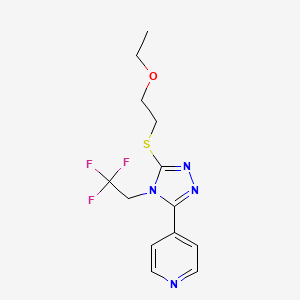 molecular formula C13H15F3N4OS B7566703 4-[5-(2-Ethoxyethylsulfanyl)-4-(2,2,2-trifluoroethyl)-1,2,4-triazol-3-yl]pyridine 