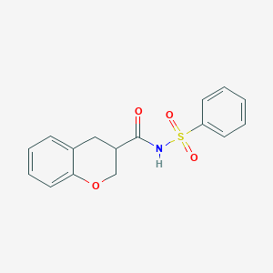 molecular formula C16H15NO4S B7566791 N-(benzenesulfonyl)-3,4-dihydro-2H-chromene-3-carboxamide 