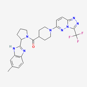 molecular formula C24H25F3N8O B7566896 [2-(6-methyl-1H-benzimidazol-2-yl)pyrrolidin-1-yl]-[1-[3-(trifluoromethyl)-[1,2,4]triazolo[4,3-b]pyridazin-6-yl]piperidin-4-yl]methanone 