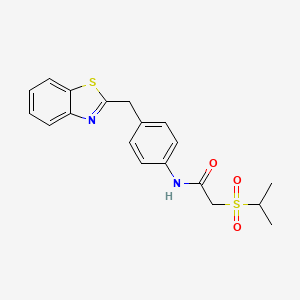 molecular formula C19H20N2O3S2 B7566970 N-[4-(1,3-benzothiazol-2-ylmethyl)phenyl]-2-propan-2-ylsulfonylacetamide 