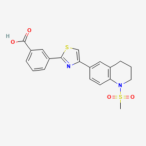 molecular formula C20H18N2O4S2 B7566978 3-[4-(1-methylsulfonyl-3,4-dihydro-2H-quinolin-6-yl)-1,3-thiazol-2-yl]benzoic acid 