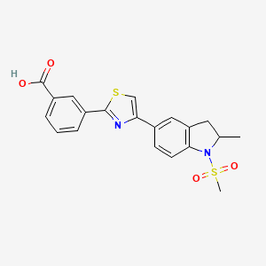 molecular formula C20H18N2O4S2 B7567012 3-[4-(2-Methyl-1-methylsulfonyl-2,3-dihydroindol-5-yl)-1,3-thiazol-2-yl]benzoic acid 