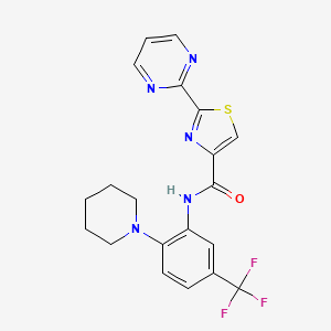 molecular formula C20H18F3N5OS B7567039 N-[2-piperidin-1-yl-5-(trifluoromethyl)phenyl]-2-pyrimidin-2-yl-1,3-thiazole-4-carboxamide 