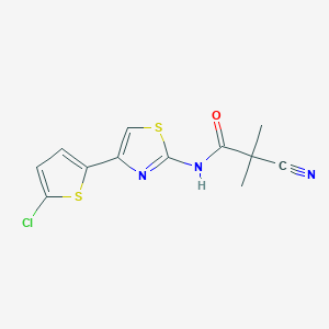 molecular formula C12H10ClN3OS2 B7567049 N-[4-(5-chlorothiophen-2-yl)-1,3-thiazol-2-yl]-2-cyano-2-methylpropanamide 