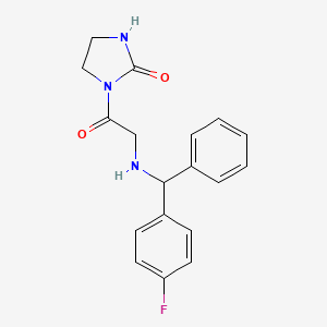 molecular formula C18H18FN3O2 B7567140 1-[2-[[(4-Fluorophenyl)-phenylmethyl]amino]acetyl]imidazolidin-2-one 