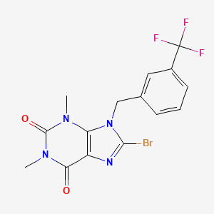 molecular formula C15H12BrF3N4O2 B7567198 8-Bromo-1,3-dimethyl-9-[[3-(trifluoromethyl)phenyl]methyl]purine-2,6-dione 