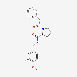 molecular formula C21H23FN2O3 B7567319 N-[(3-fluoro-4-methoxyphenyl)methyl]-1-(2-phenylacetyl)pyrrolidine-2-carboxamide 