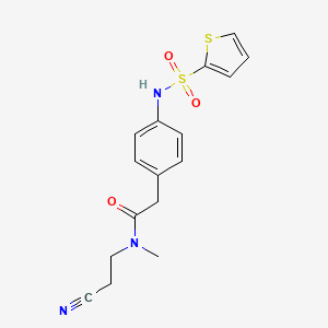 molecular formula C16H17N3O3S2 B7567333 N-(2-cyanoethyl)-N-methyl-2-[4-(thiophen-2-ylsulfonylamino)phenyl]acetamide 