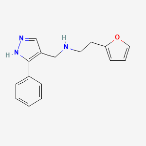 molecular formula C16H17N3O B7567335 2-(furan-2-yl)-N-[(5-phenyl-1H-pyrazol-4-yl)methyl]ethanamine 