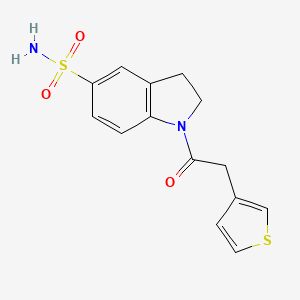 molecular formula C14H14N2O3S2 B7567729 1-(2-Thiophen-3-ylacetyl)-2,3-dihydroindole-5-sulfonamide 