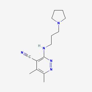 molecular formula C14H21N5 B7567773 5,6-Dimethyl-3-(3-pyrrolidin-1-ylpropylamino)pyridazine-4-carbonitrile 