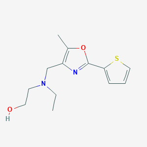 molecular formula C13H18N2O2S B7567816 2-[Ethyl-[(5-methyl-2-thiophen-2-yl-1,3-oxazol-4-yl)methyl]amino]ethanol 
