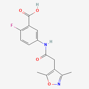 molecular formula C14H13FN2O4 B7567860 5-[[2-(3,5-Dimethyl-1,2-oxazol-4-yl)acetyl]amino]-2-fluorobenzoic acid 