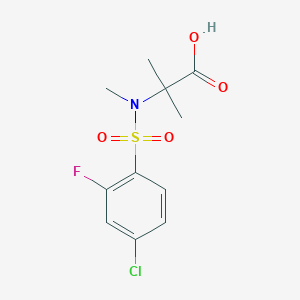 molecular formula C11H13ClFNO4S B7568098 2-[(4-Chloro-2-fluorophenyl)sulfonyl-methylamino]-2-methylpropanoic acid 
