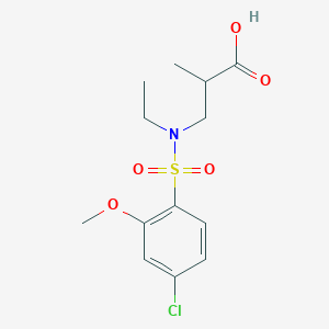 molecular formula C13H18ClNO5S B7568164 3-[(4-Chloro-2-methoxyphenyl)sulfonyl-ethylamino]-2-methylpropanoic acid 