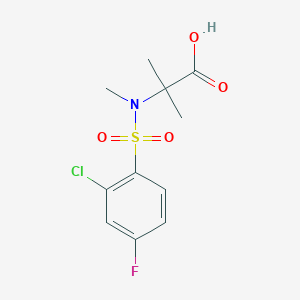 molecular formula C11H13ClFNO4S B7568272 2-[(2-Chloro-4-fluorophenyl)sulfonyl-methylamino]-2-methylpropanoic acid 