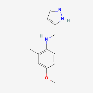 molecular formula C12H15N3O B7568330 4-methoxy-2-methyl-N-(1H-pyrazol-5-ylmethyl)aniline 