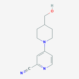 molecular formula C12H15N3O B7568719 4-[4-(Hydroxymethyl)piperidin-1-yl]pyridine-2-carbonitrile 