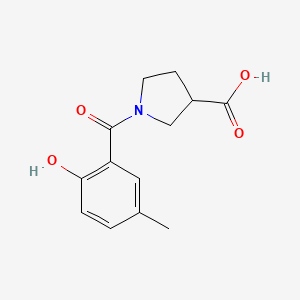 molecular formula C13H15NO4 B7568740 1-(2-Hydroxy-5-methylbenzoyl)pyrrolidine-3-carboxylic acid 
