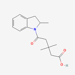 molecular formula C16H21NO3 B7568743 3,3-Dimethyl-5-(2-methyl-2,3-dihydroindol-1-yl)-5-oxopentanoic acid 