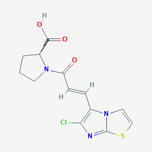 molecular formula C13H12ClN3O3S B7568851 (2R)-1-[(E)-3-(6-chloroimidazo[2,1-b][1,3]thiazol-5-yl)prop-2-enoyl]pyrrolidine-2-carboxylic acid 