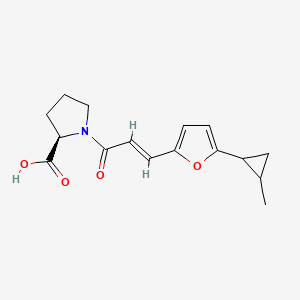 molecular formula C16H19NO4 B7568876 (2R)-1-[(E)-3-[5-(2-methylcyclopropyl)furan-2-yl]prop-2-enoyl]pyrrolidine-2-carboxylic acid 