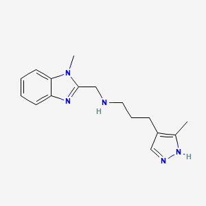 molecular formula C16H21N5 B7568911 N-[(1-methylbenzimidazol-2-yl)methyl]-3-(5-methyl-1H-pyrazol-4-yl)propan-1-amine 