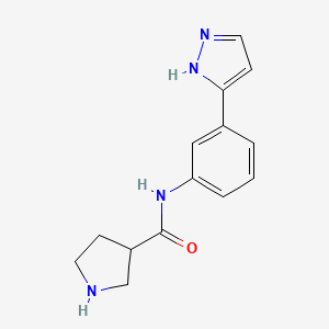 molecular formula C14H16N4O B7568921 N-[3-(1H-pyrazol-5-yl)phenyl]pyrrolidine-3-carboxamide 