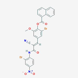molecular formula C28H17Br2N3O6 B7569016 [2-bromo-4-[(E)-3-(2-bromo-4-nitroanilino)-2-cyano-3-oxoprop-1-enyl]-6-methoxyphenyl] naphthalene-1-carboxylate 