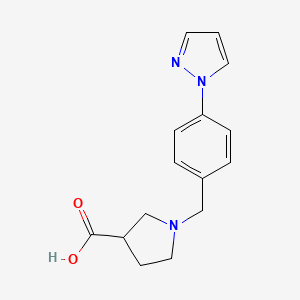 molecular formula C15H17N3O2 B7569088 1-[(4-Pyrazol-1-ylphenyl)methyl]pyrrolidine-3-carboxylic acid 